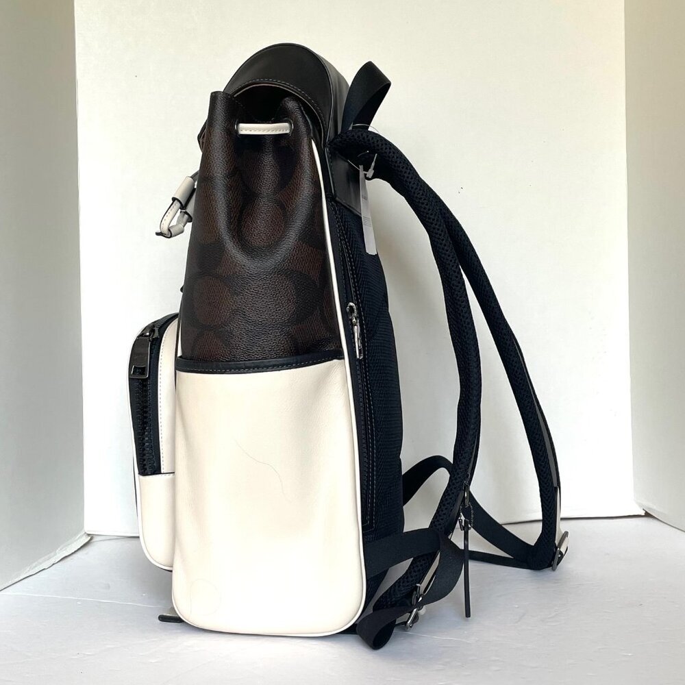 Coach Racer Backpack Colorblock Signature Canvas Leather Walnut Chalk CY775 - Picture 5 of 10